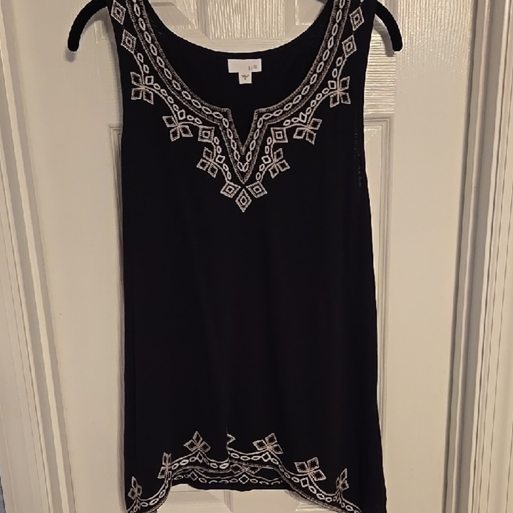 J. Jill Asymmetrical Black Silver Embellished Tank Top